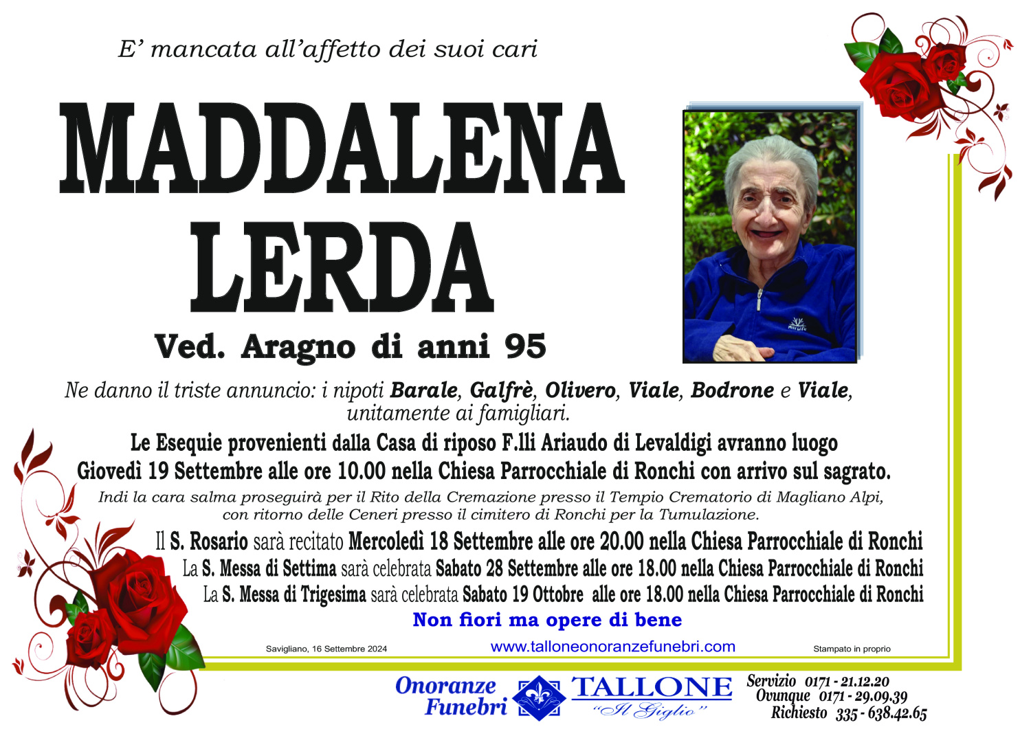 Maddalena Lerda<small class='fs-20'><br/>Ved. Aragno</small>